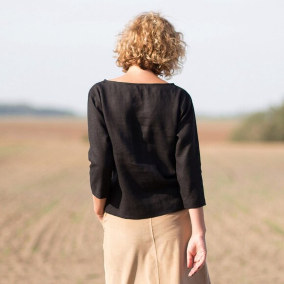 Like new! Offon Classic Oversized 3/4 Sleeve Linen Blouse - Picture 4 of 6